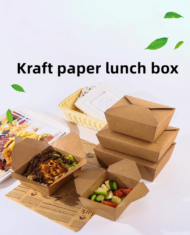Custom Printed Eco Biodegradable Fried Chicken French Fries Hamburger to Go Takeaway Food Packaging Brown Craft Paper Box