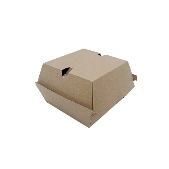 Mini scatola per hamburger da asporto ondulata usa e getta personalizzata quadrata marrone bianco quadrata grande a colori, realizzata in carta pieghevole per l'imballaggio alimentare