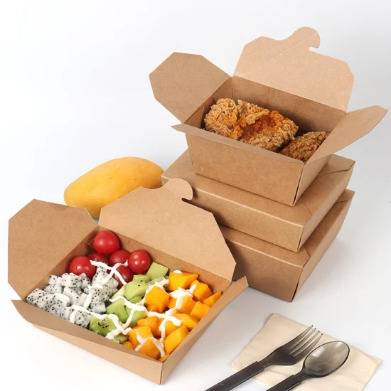 Hamburger di patatine fritte di pollo fritto eco biodegradabile stampato personalizzato da asporto, scatola di carta artigianale marrone per imballaggio alimentare